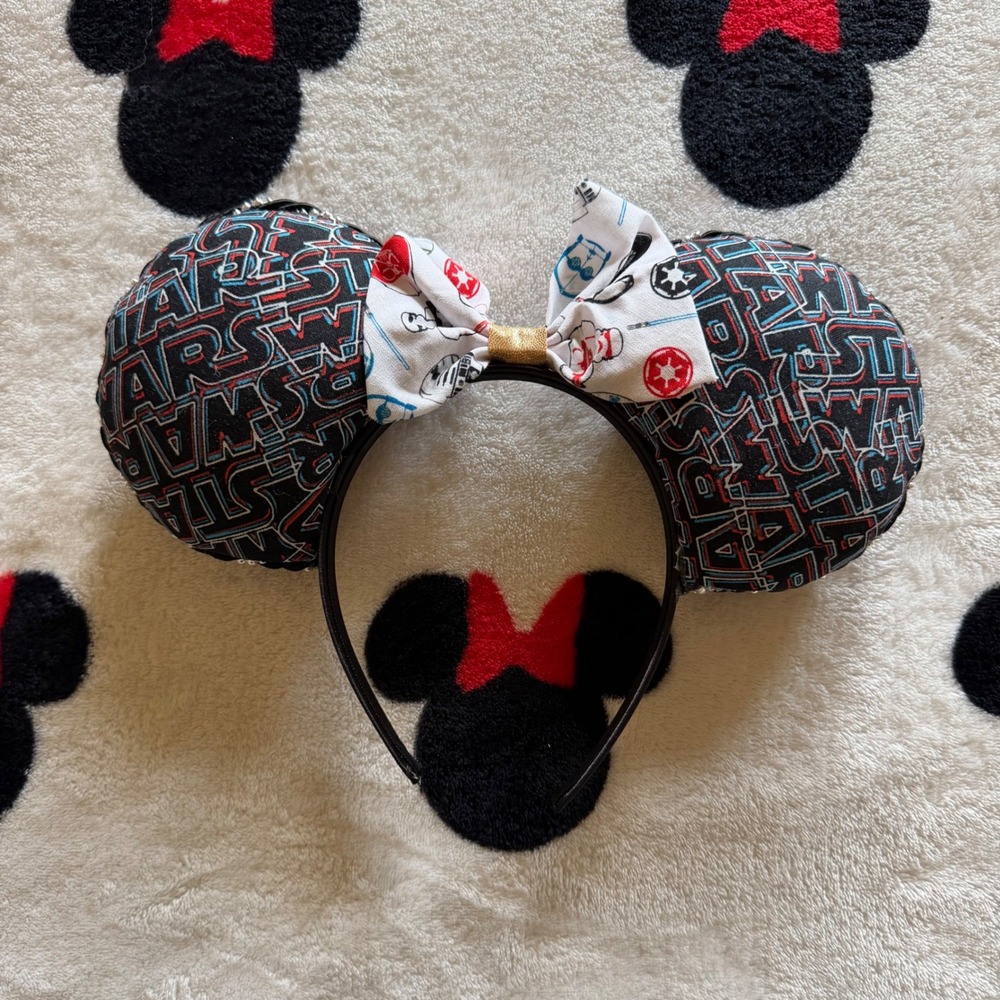 Handmade Star Wars Mouse Ears Headband Black Logo Ears Character Bow - AD1636